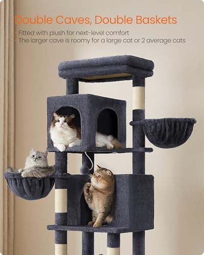 Feandrea Cat Tree, 69-in Large Cat Tower, Dark Gray - Image 4