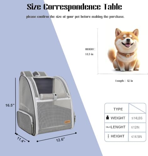 Cat Dog Backpack 12.6"×11.4"×16.5" Large Breathable Pet Bag Carrier - Image 2