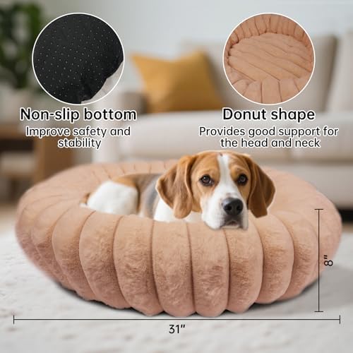 Donut Dog Beds Medium Large Size Dog Washable Pet Bed, 31in Brown - Image 2
