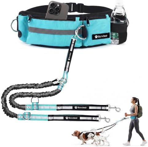Waist Leash for Double Dog Walking 2 Medium and Large Dogs; Shock-Absorbing by BONDESIR
