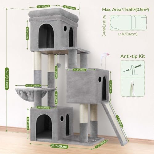 Globlazer Heavy Duty Cat Tree for Indoor Cats Large Adult, Light Grey - Image 6