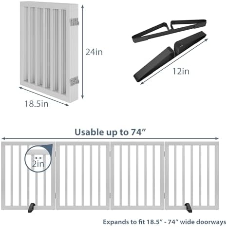 Wooden Dog Gate Freestanding Foldable Pet Gate 4 Panel Fully Assembled Dog Gates - Image 6