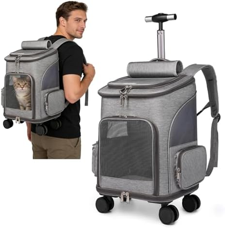 PETCUTE Wheeled Pet Carrier Backpack, Foldable 2-in-1 Pet Stroller, Travel by PETCUTE