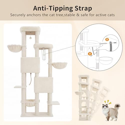 Heybly Cat Tree, 74.8-Inch Spacious & Tall Cat Tower - Image 6
