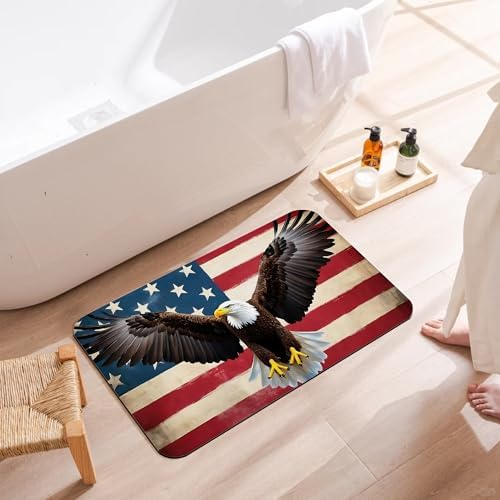 American Flag Bathroom Rugs, Non Slip Quick Dry Bald Eagle Bath Mats - Image 3