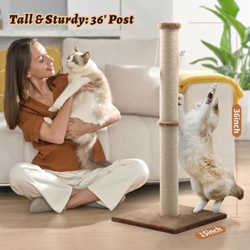 36'' Tall Cat Scratching Post, Large Sisal Scratch Post - Image 5