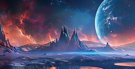 Scarlet Cosmic Aquarium Background,Cool Galaxy Parallel Space Themed Fish Tank Background, Tropical Desert Terrarium Background 24X16IN with 8 EVA Double-Sided Tape