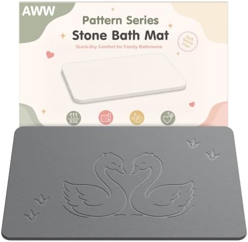 AWW Stone Bath Mat, Diatomaceous Earth, Swan Pattern by AWW