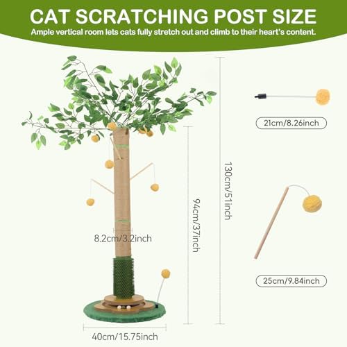 Tall Cat Scratching Post 51 Inch, Sisal Rope Cat Scratcher Tree - Image 2