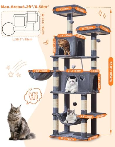 Taoqimiao Large Cat Tree, 73 in Tall Cat Tower - Image 2