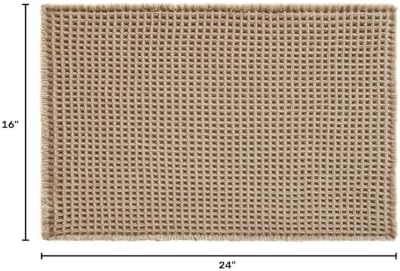 TYUU Waffle Bath Mat, Small Boho Bathroom Rugs Non Slip 24x16 Beige - Image 2