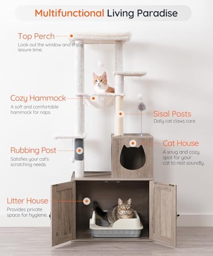 HOOBRO Cat Tree with Litter Box Enclosure, Tall Cat Tower - Image 5