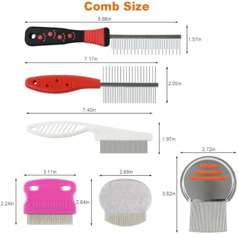 6 Pack Stainless Steel Flea Combs, Pet Grooming Set - Image 2