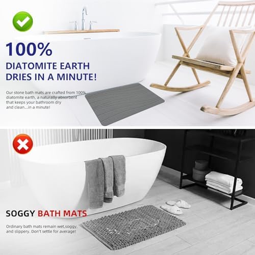 Fast Drying Stone Bath Mats for Bathroom, Non-Slip Diatomaceous Earth Bath Mat - Image 4
