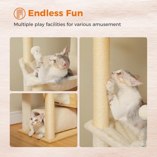 PEQULTI Floor to Ceiling Cat Tree, 93-101'' Adjustable Wooden Tower - Image 6