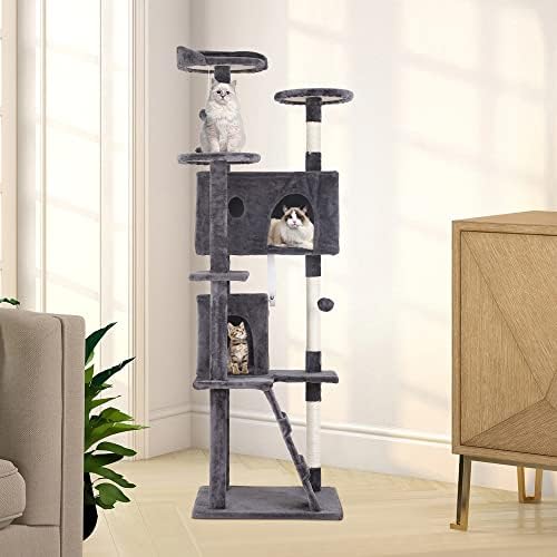 BestPet | 70" Cat Tree Tower | Light Gray | Sturdy Multi-Level Cat Tree - Image 2