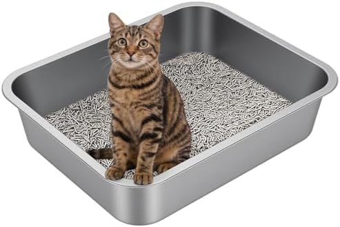 Large High Sided Stainless Steel Cat Litter Box by Unknown