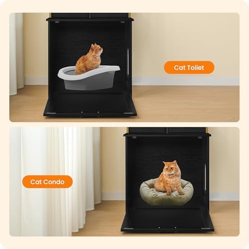 Dwanton Cat Litter Box Enclosure, 2 Storage Shelves and 2 Drawers - Image 6