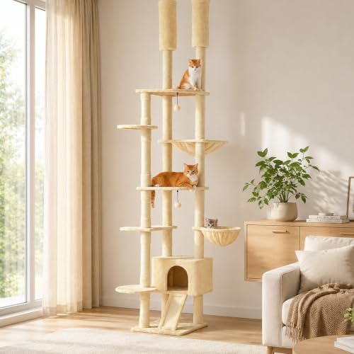 PEQULTI Floor to Ceiling Cat Tree, Height Adjustable 90.5-100.4'' by PEQULTI