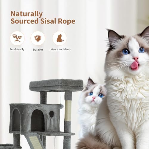 68.9 Inch Upgraded Cat Tree 2 Scratching Boards Beds Hammock Toy Ball Grey - Image 4