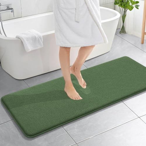 OLANLY Memory Foam Bathroom Runner Rugs 59x20, Long Bath Mats, Olive Green by OLANLY