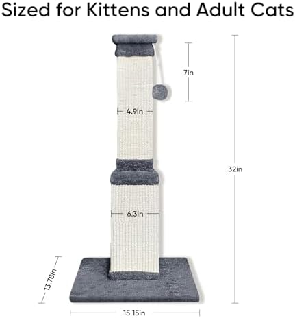 Cat Scratching Post for Indoor Cats, 32Inch Sisal Cat Scratcher - Image 3