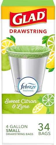 Glad Small Kitchen Drawstring Trash Bags, 4 Gallon, Febreze Sweet Citron & Lime by GladTrashFoodStorage
