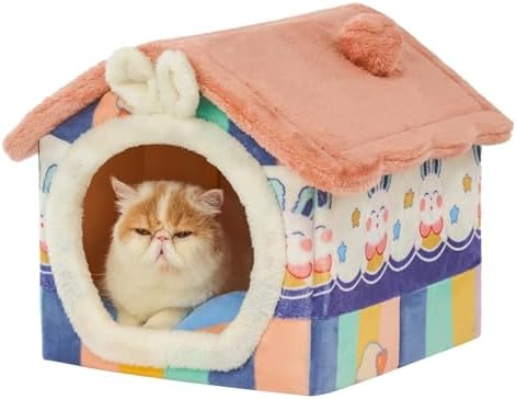 Cute Cat Beds for Indoor Cats, Foldable Cat House by JIUPETY
