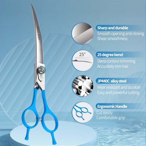 Professional Pet Grooming Curved Scissors, JP440C Alloy Steel, Sharp and Durable - Image 3