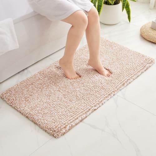 Disolla Beige & White Bathroom Rugs 24x48, Non-Slip Plush Thick Bath Mat by Disolla