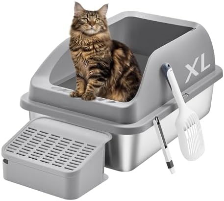 Feandrea 1 Pack Stainless Steel Cat Litter Box, by FeandreabySONGMICSHOME