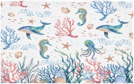 Giwawa Coastal Ocean Bath Rug Seahorse Whales Bathtub Mat Extra Absorbent by Giwawa