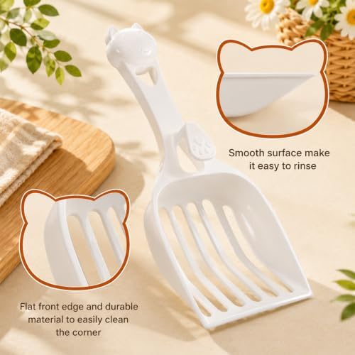 Plastic Cat Litter Scoop, Durable Deep Shovel Wide Slats Milky White - Image 6