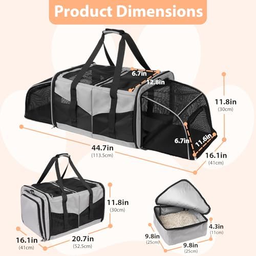 Large Cat Carrier for 2 Cats, Expandable - Image 4