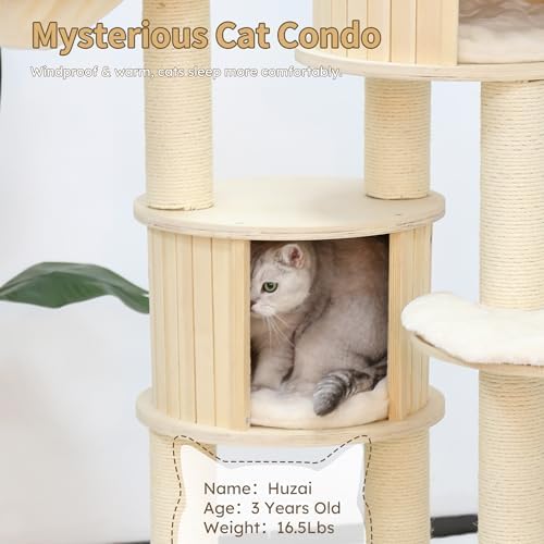 NUNU LAB 69’’ Modern Cat Tree for Large Cats, Wood Cat Tree Tower - Image 3