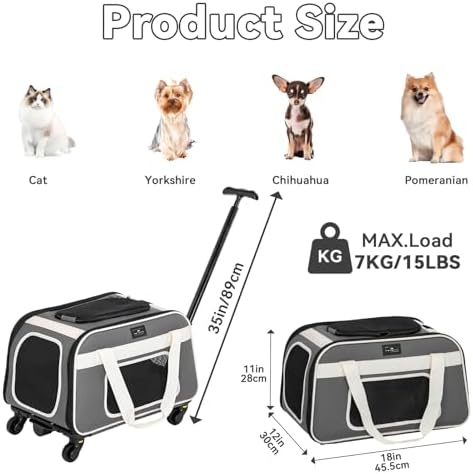 Petsfit Cat Carrier with Wheels, Removable Spinner Wheels - Image 2