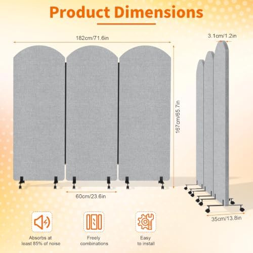 Soundproof Room Divider 72x66 Inches 3 Panel Office Partition - Image 4