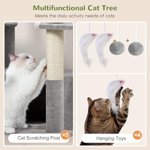 Globlazer Large Cat Tree, 80in Tall Climbing Tower, Light Grey - Image 5