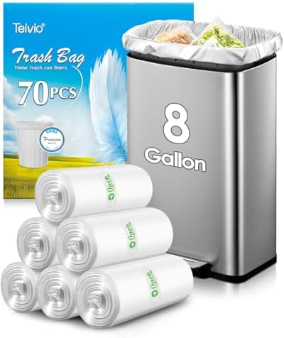 Teivio Medium Clear Trash Bags 8 Gallon 70 Count Kitchen Garbage Bags by Teivio