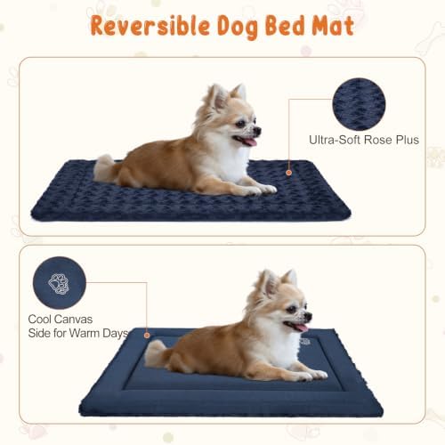 EMPSIGN Dog Crate Pad for 30"x20" Dog Crate, Plush/Canvas Navy - Image 3
