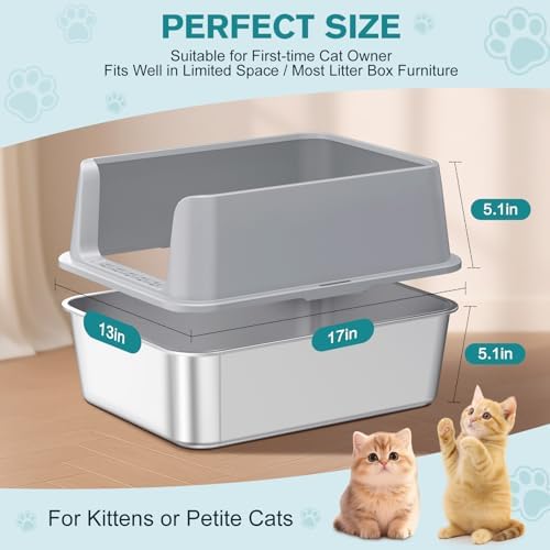 2PACK Stainless Steel Cat Litter Box, Metal Kitty Litter Box - Image 2