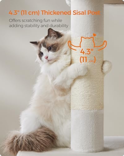 Feandrea Cat Tree, 40.6-Inch Tall Cat Tower, Cute Plush Condo, Cream White - Image 5