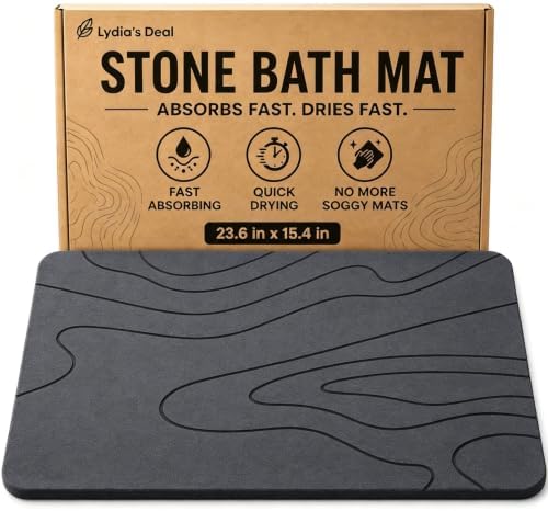 Stone Bath Mat – Non-Slip Diatomaceous Earth Shower Mat, Super Absorbent & by LydiasDeal
