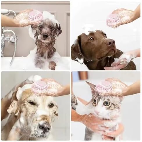Dog Bath Brush with Shampoo Dispenser – Soft Silicone Pink Pet Scrubber - Image 4