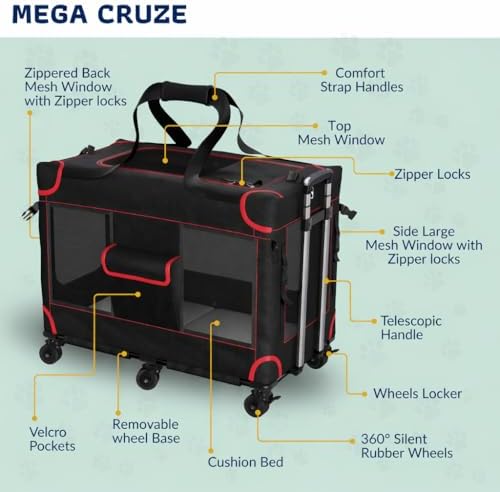 MegaCruze Rolling Pet Carrier for Medium & Large Dogs 25”x17”x20”. Lockable - Image 4