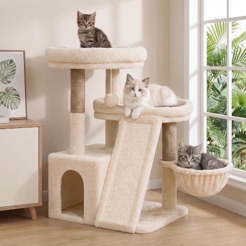 Heybly Compact Cat Tree with Big Scratcher, Stable Cat Tower HCT206SMJ by HEYBLY