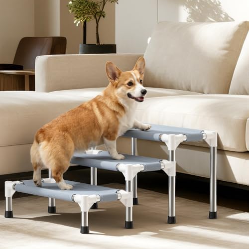 13 Inch 3-Tier Dog Stairs, Cotton Fabric Steps - Image 7