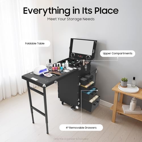 Cosmetic Trolley Storage Organizer, Foldable Nail Tables - Image 2
