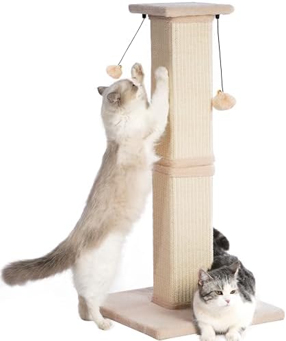 Tall Cat Scratching Post 33”Heavy Duty Sisal Scratcher Post Beige by Pawfessor