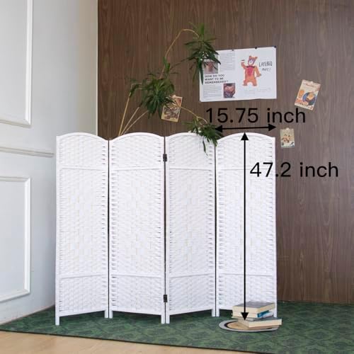 4-Panel Short Room Divider, 3.9 ft Freestanding Partition Wall, Natural White - Image 5